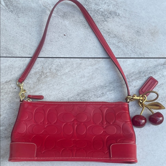 Coach Cherry Red Embossed leather Shoulder Bag - Picture 1 of 5